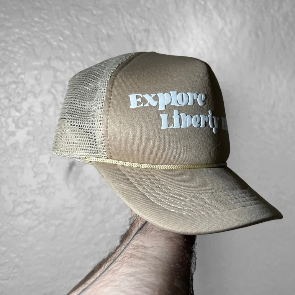 Explore Liberty Hill Texas Trucker Hat Mesh‎ Snapback Tan Roper Accent OSFA EUC